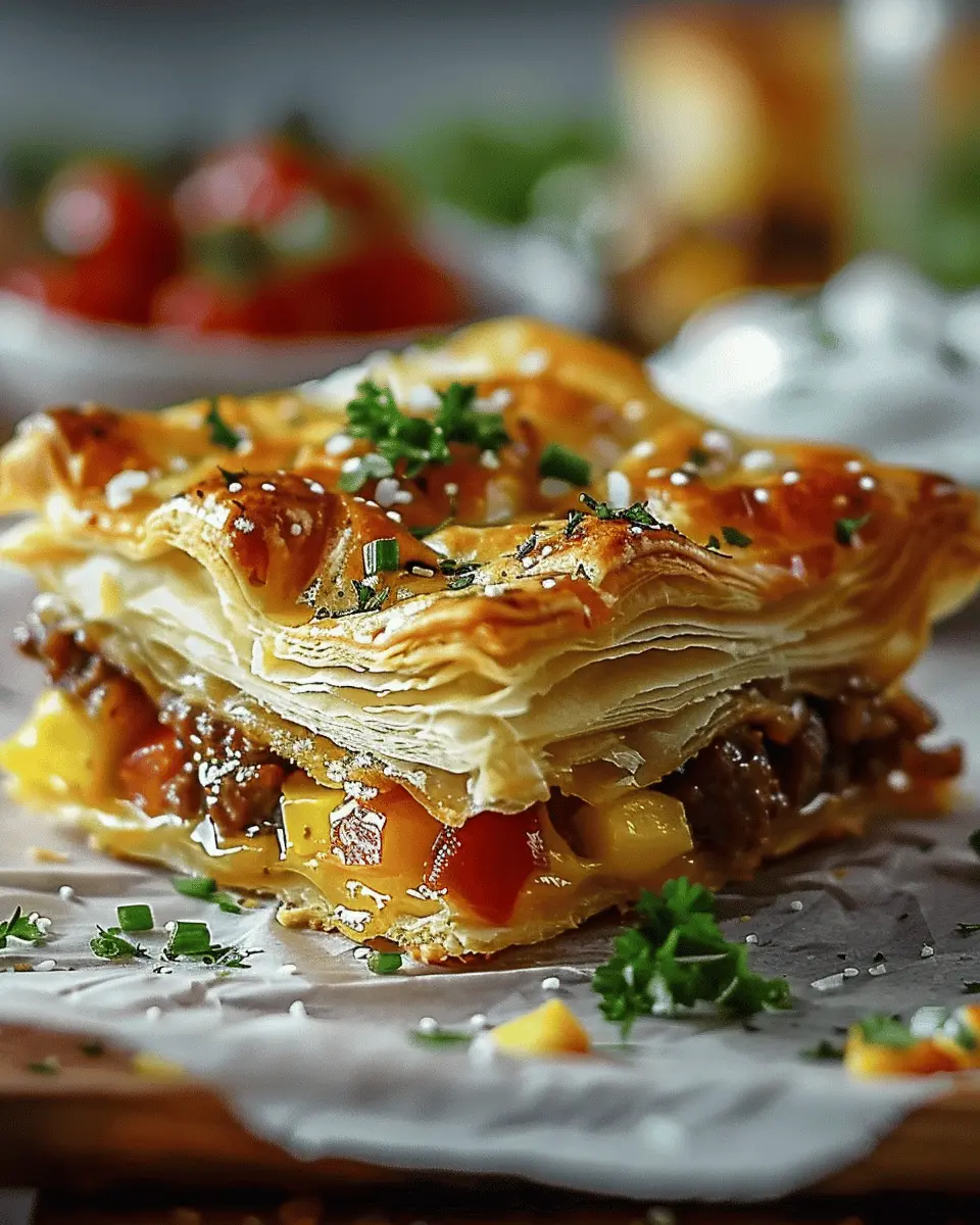 Breakfast Stuffed Puff Pastry Bars with Turkey Bacon and Chicken Ham