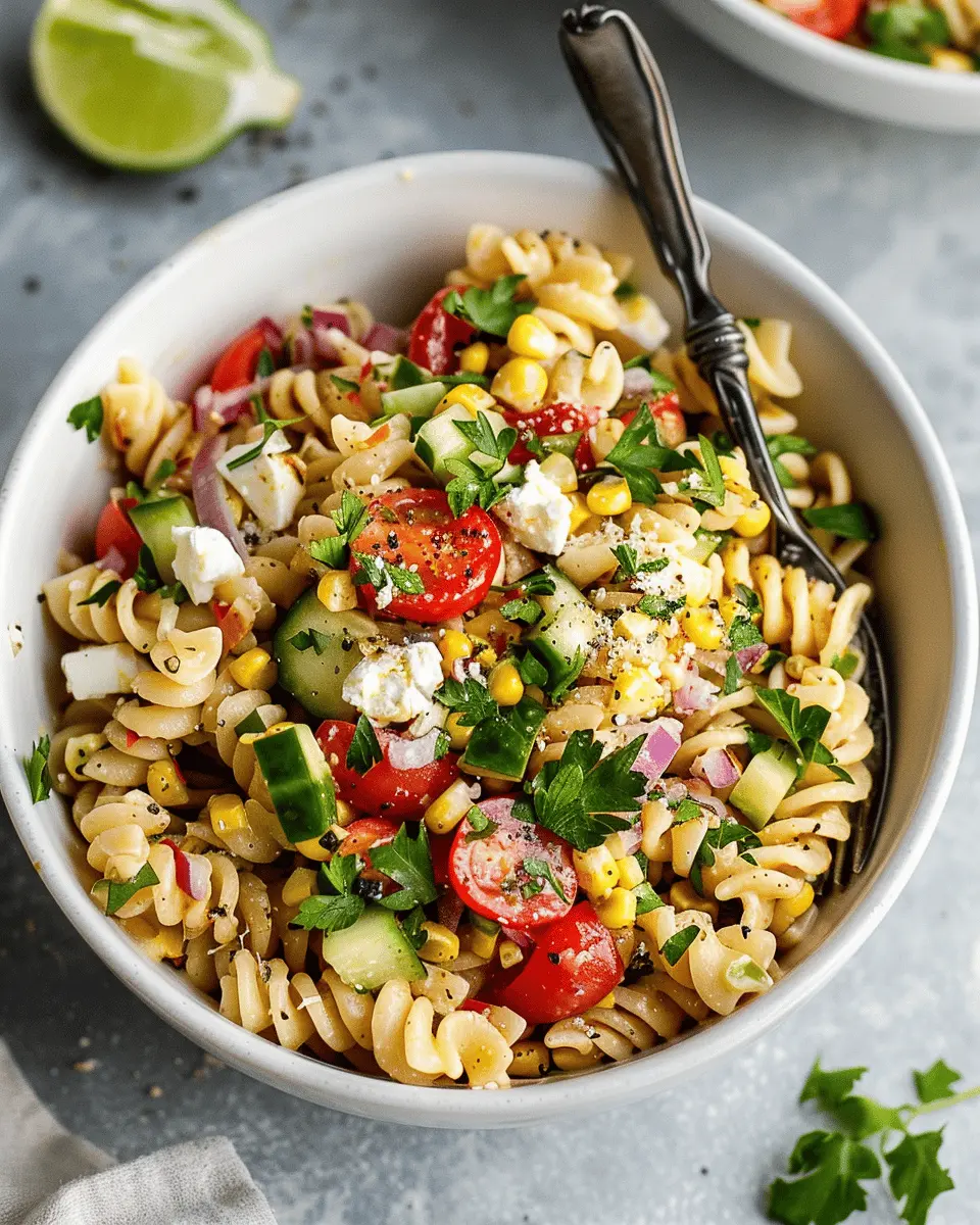 Healthy Street Corn Pasta Salad with Turkey Bacon and Avocado Delight