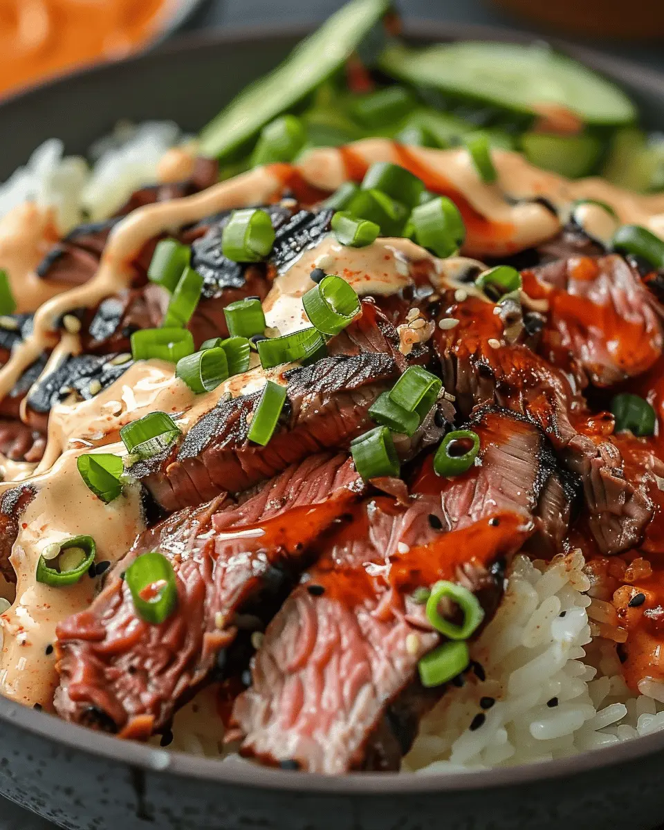 Korean BBQ Steak Rice Bowls with Spicy Cream Sauce: A Juicy Delight