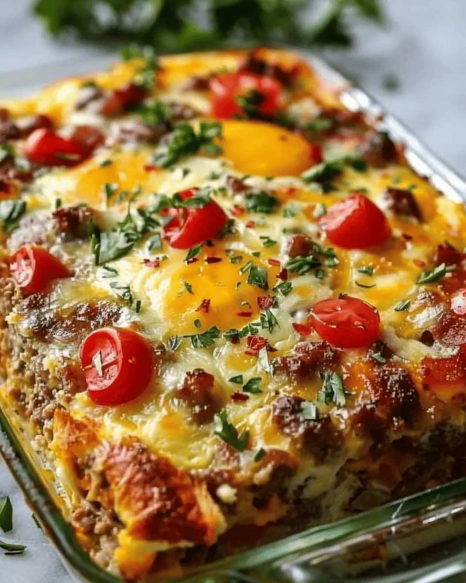 Savory Baked Breakfast Casserole with Cheesy Turkey Bacon Delight
