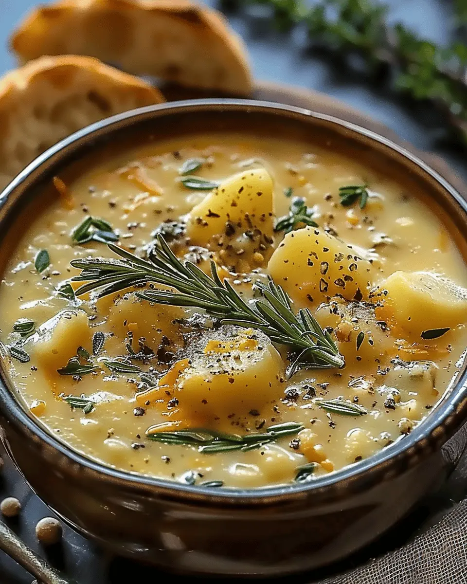 Hearty Cheddar Garlic Herb Potato Soup with Turkey Bacon Delight