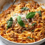 Hearty Ground Beef Orzo with Tomato Cream Sauce