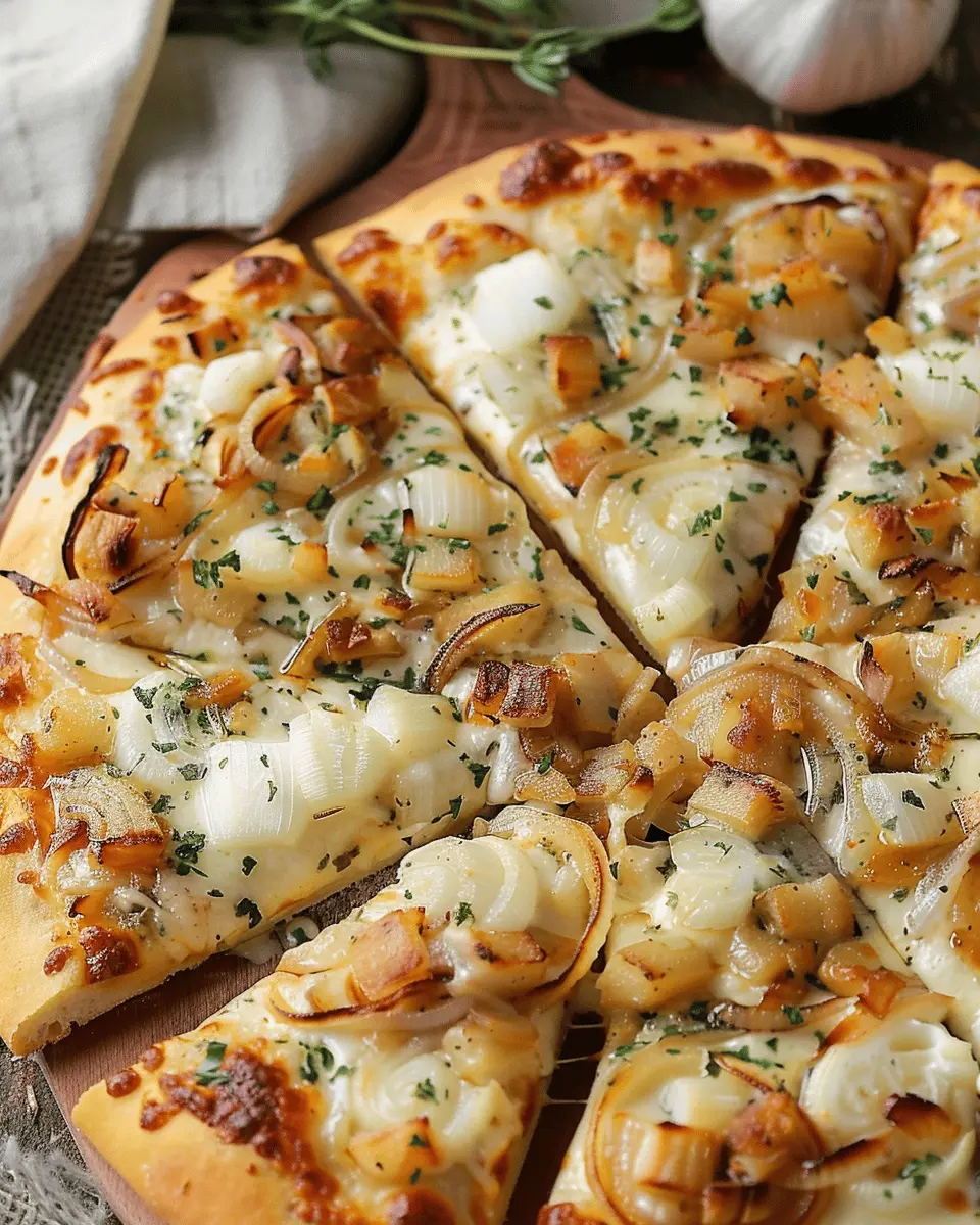 French Onion Soup Pizza with Turkey Bacon for Comfort Cravings