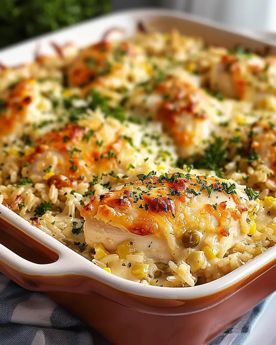 Creamy Chicken and Rice Casserole: Easy Dinner Delight with Turkey Bacon