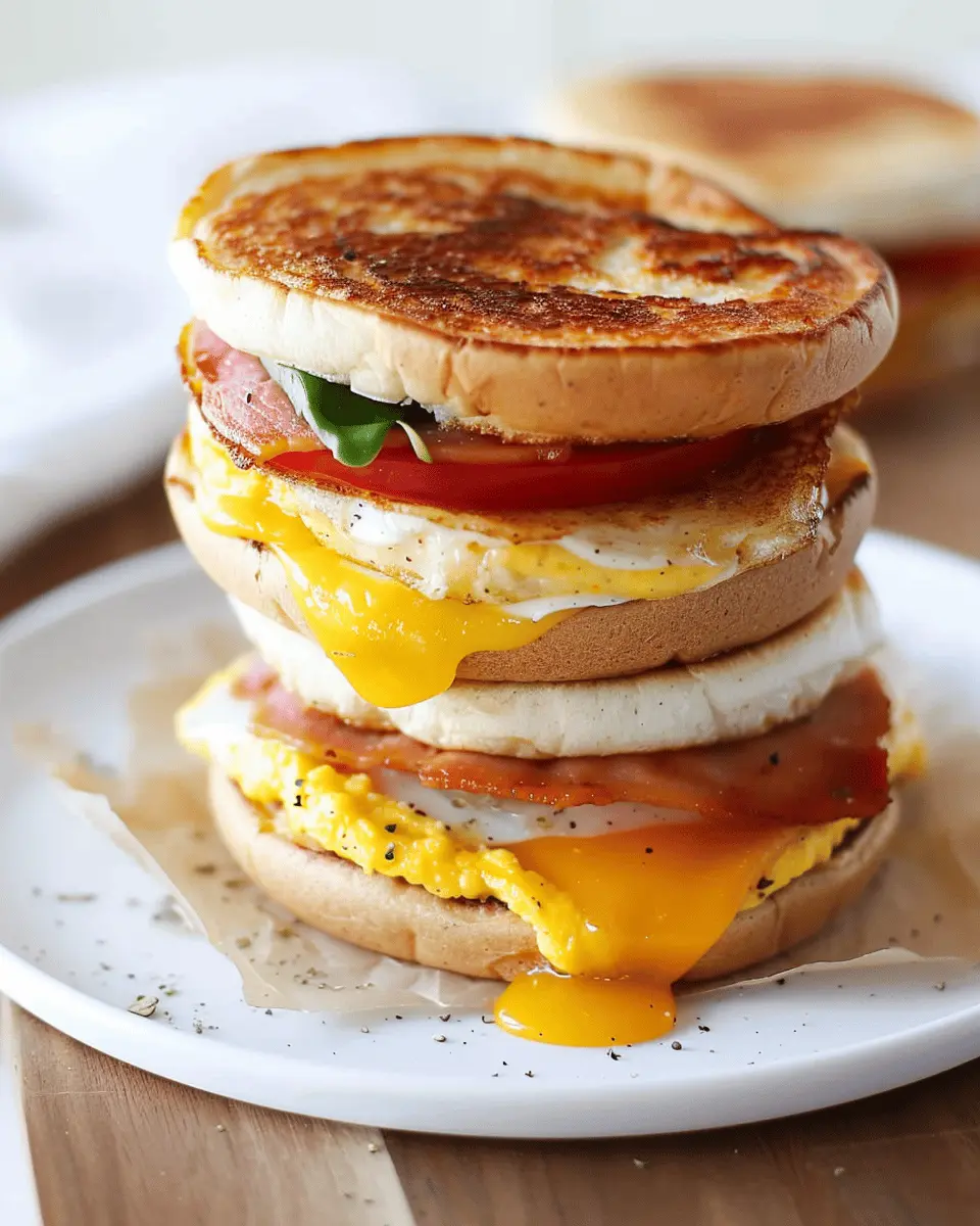 Homemade Egg McMuffins with Turkey Bacon and Chicken Ham Delight