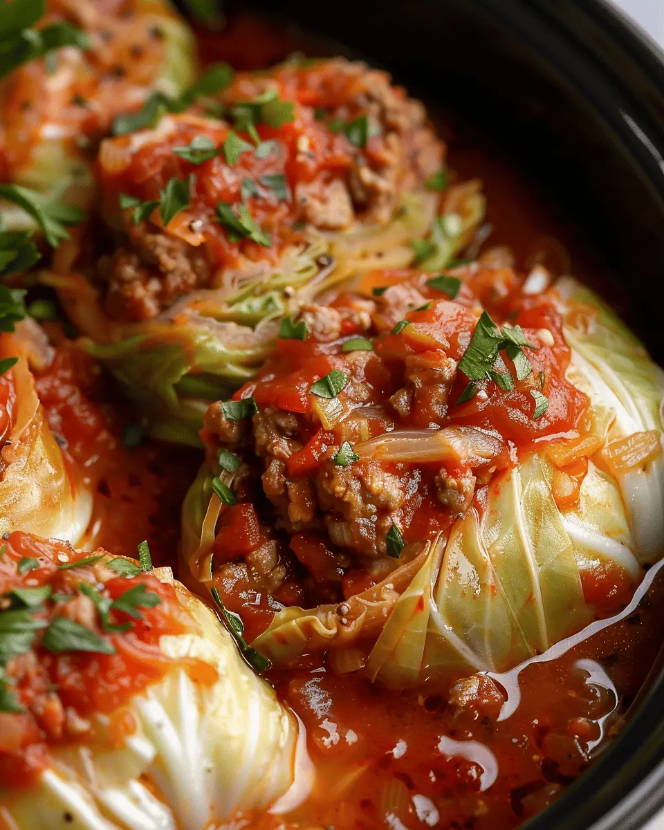 Dump and Go Crockpot Stuffed Cabbage Rolls with Turkey Bacon and Chicken Ham