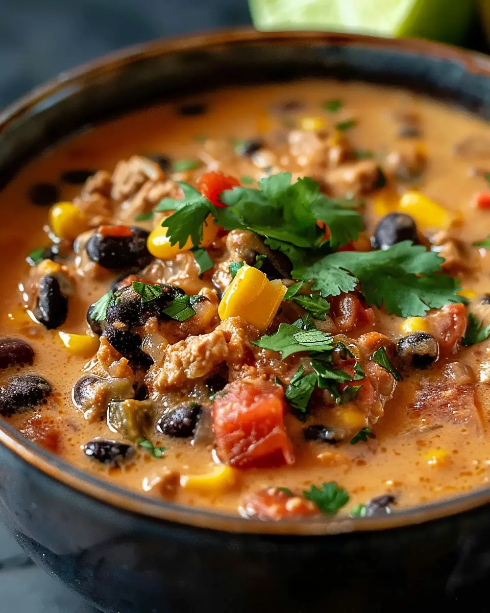 High Protein Creamy Taco Soup with Turkey Bacon and Chicken Ham