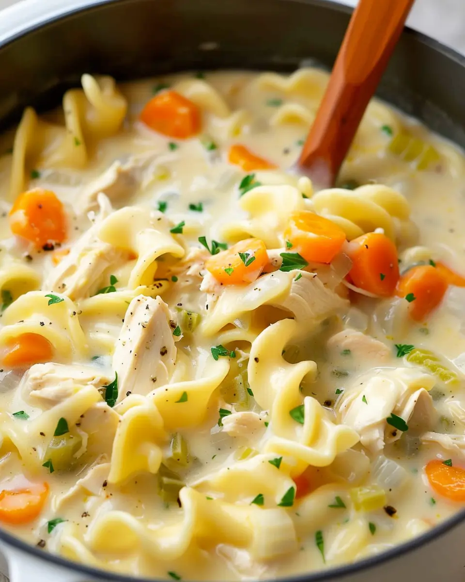 Easy Creamy Chicken Noodle Soup with Turkey Bacon Delight