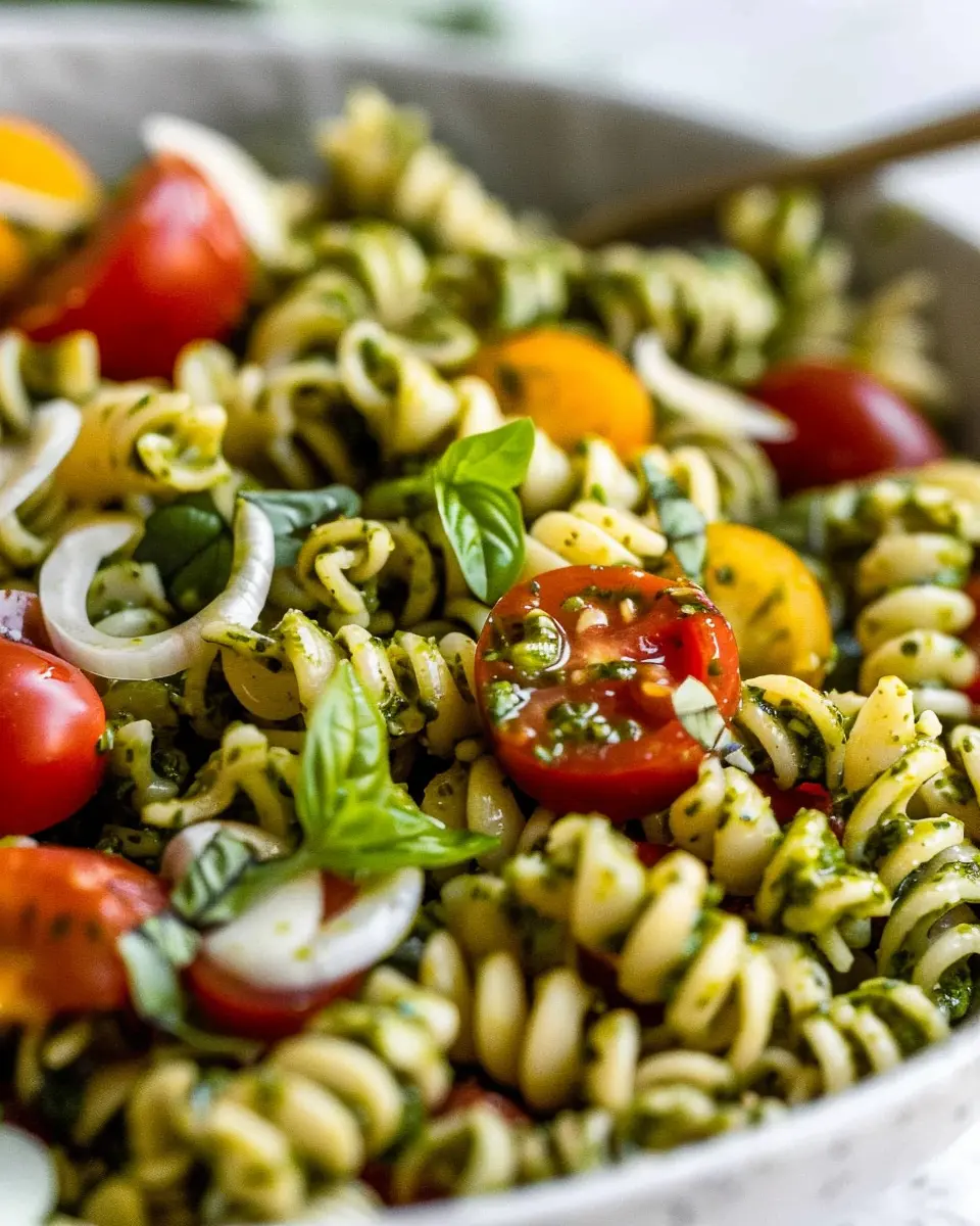 Pesto Pasta Salad with Turkey Bacon and Chicken Ham Bliss