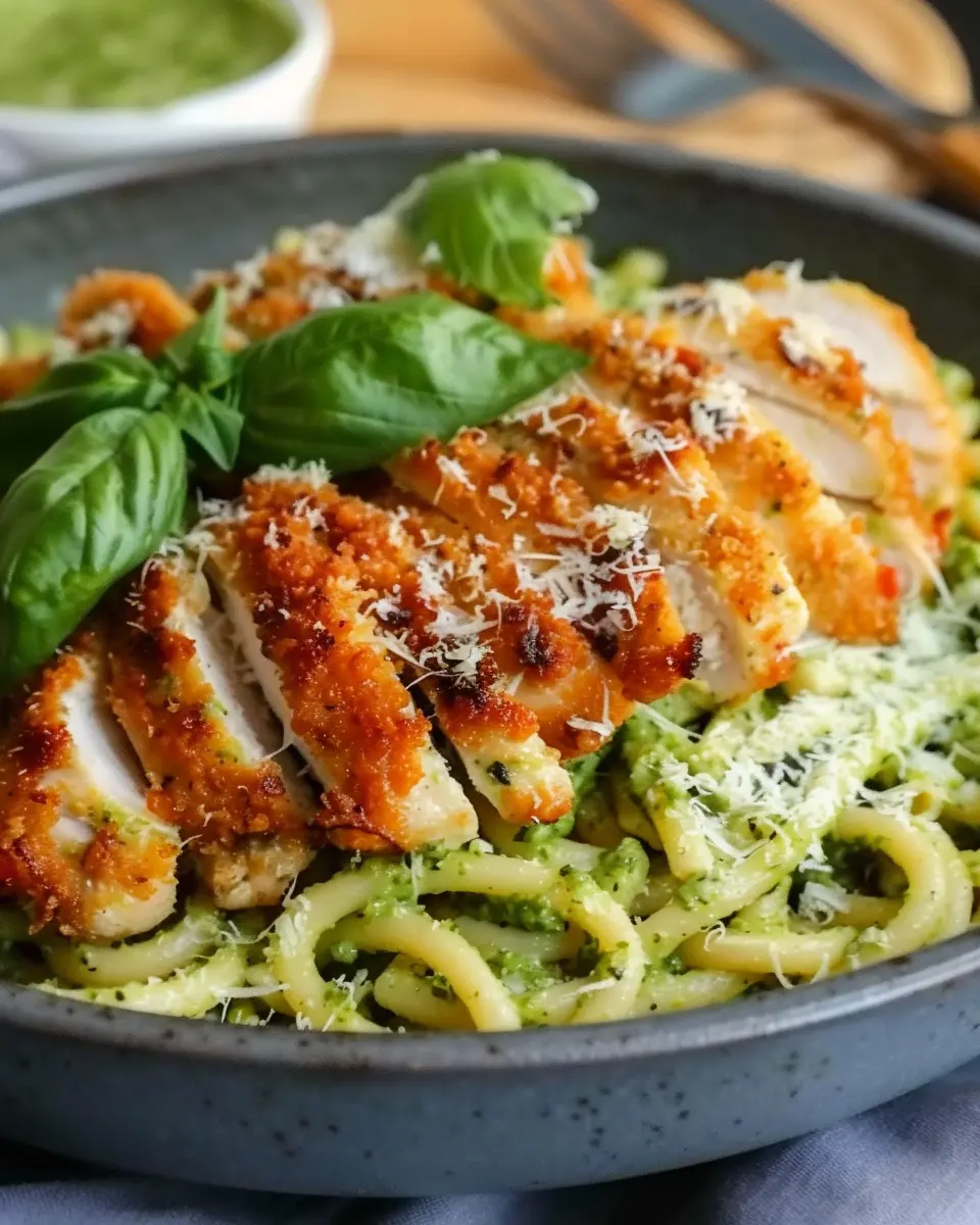 Pesto Pasta with Crispy Parmesan Chicken: A Flavorful Delight