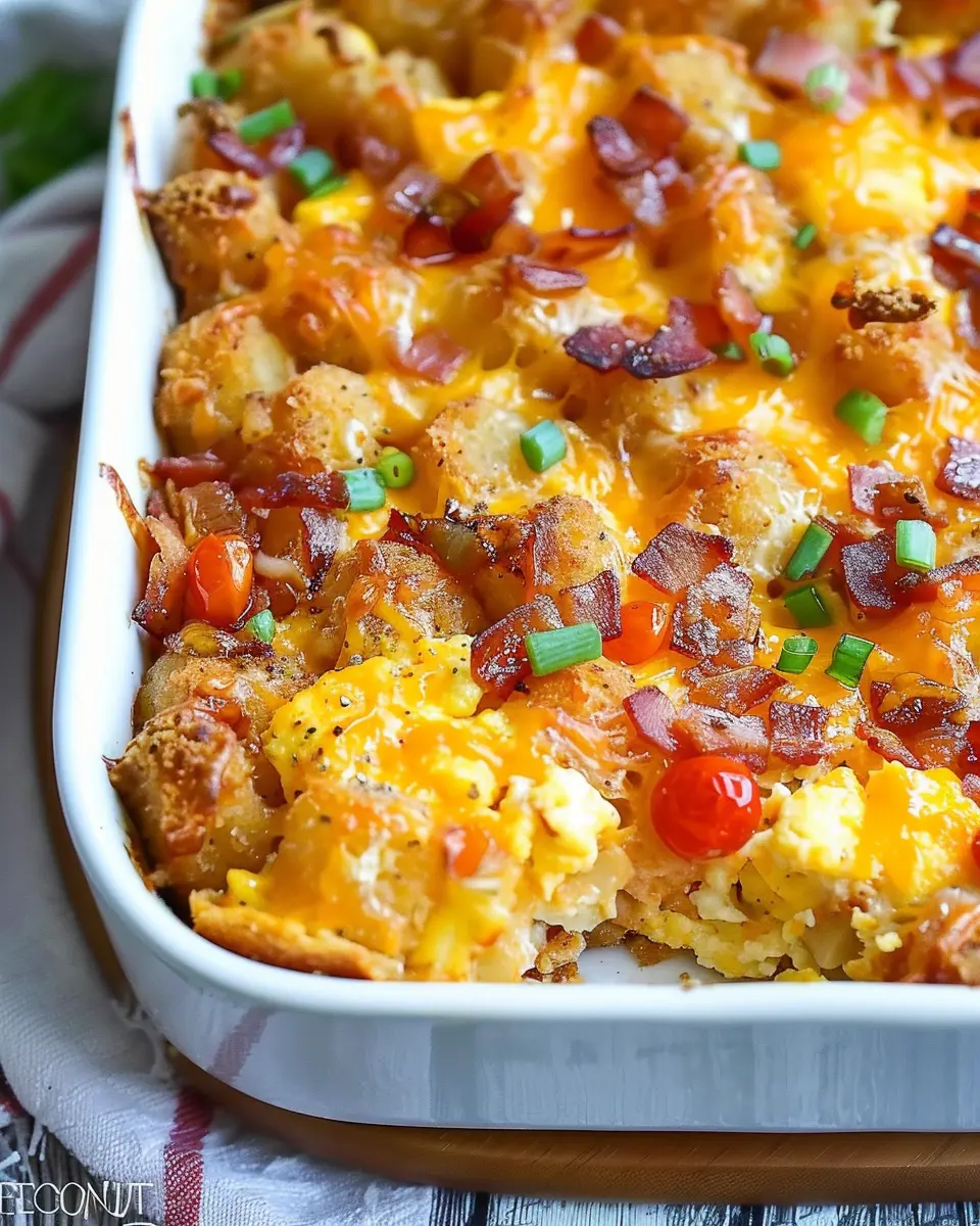 Cracked Out Tater Tot Breakfast Casserole with Turkey Bacon Bliss