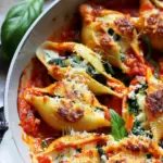 Spinach Ricotta Stuffed Shells with Basil Vodka Sauce
