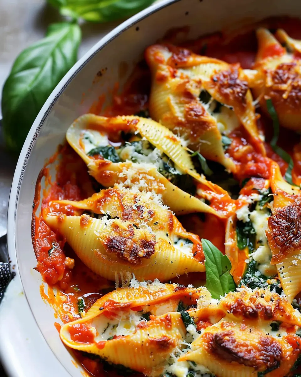 Spinach Ricotta Stuffed Shells in Creamy Basil Vodka Sauce