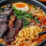 Spicy Korean Ramen with Grilled Beef & Creamy Sauce