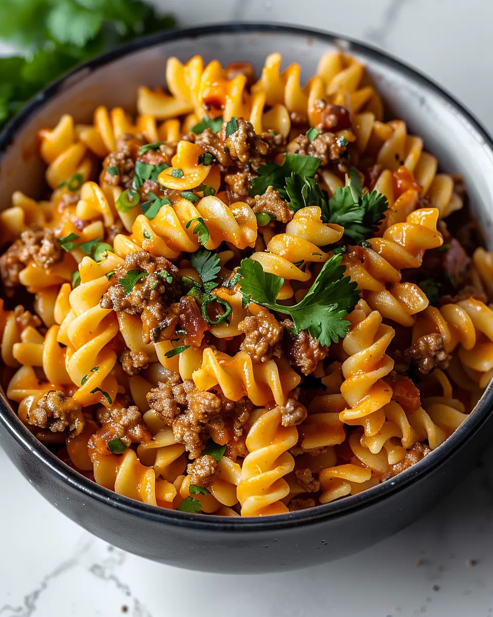 High Protein Taco Pasta with Turkey Bacon and Beef Flavor Boost