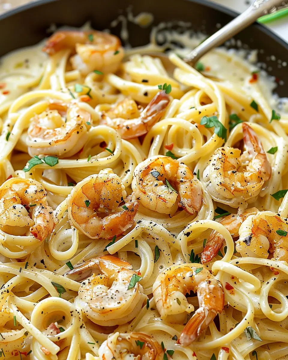 Creamy Garlic Shrimp Pasta with Turkey Bacon: A Comforting Delight