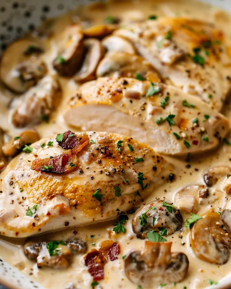 Creamy Mushroom Chicken with Turkey Bacon: Indulgent Comfort Food
