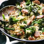 Broccolini, Chicken Sausage, and Orzo Skillet