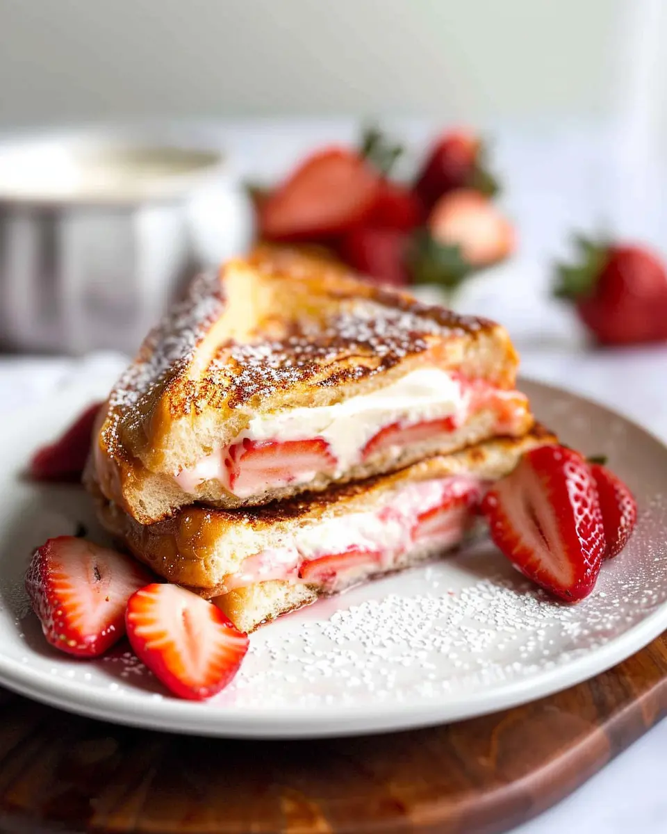 Strawberry Cream Cheese Stuffed French Toast Delight with Turkey Bacon