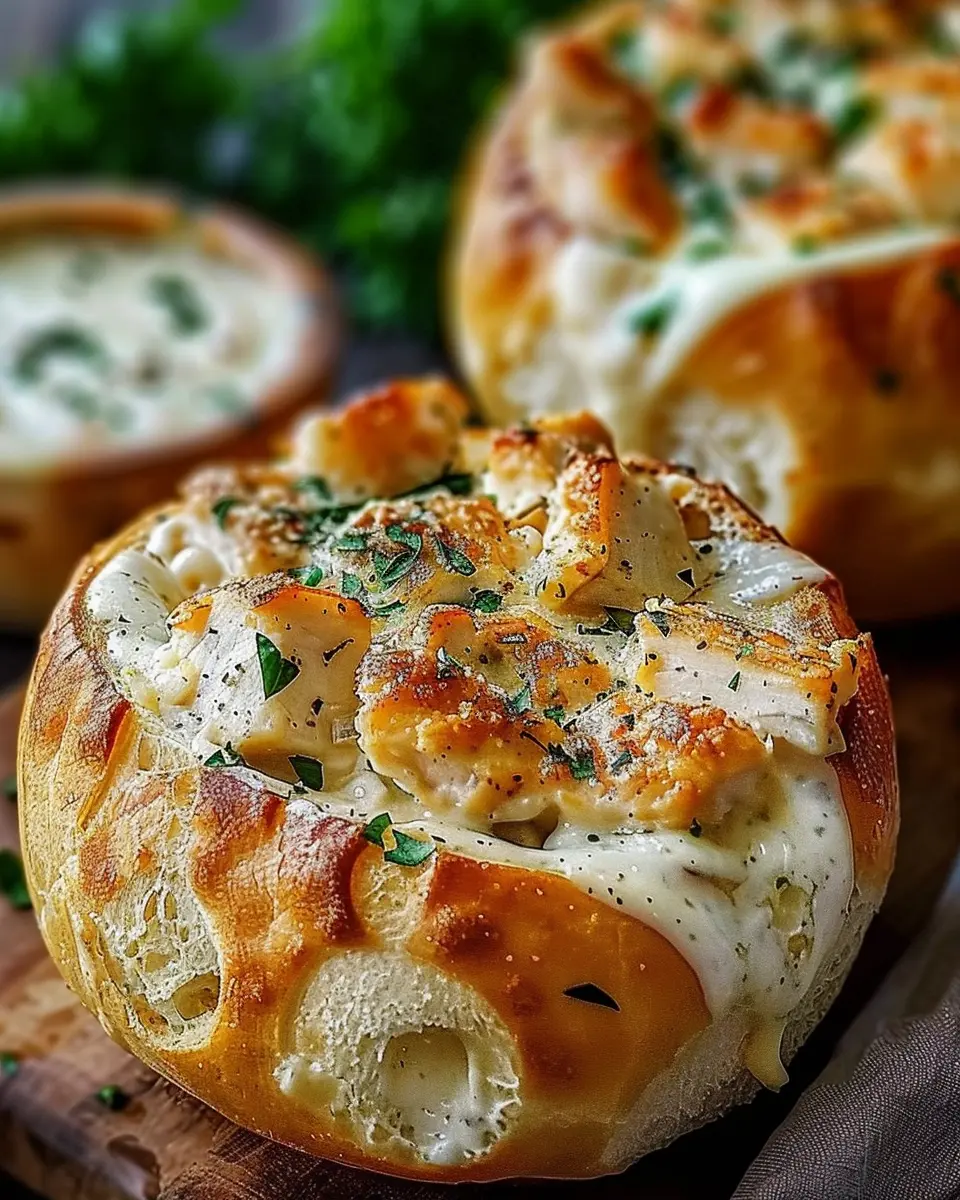 Chicken Alfredo Garlic Bread Bowls: Easy Comfort Food Delight