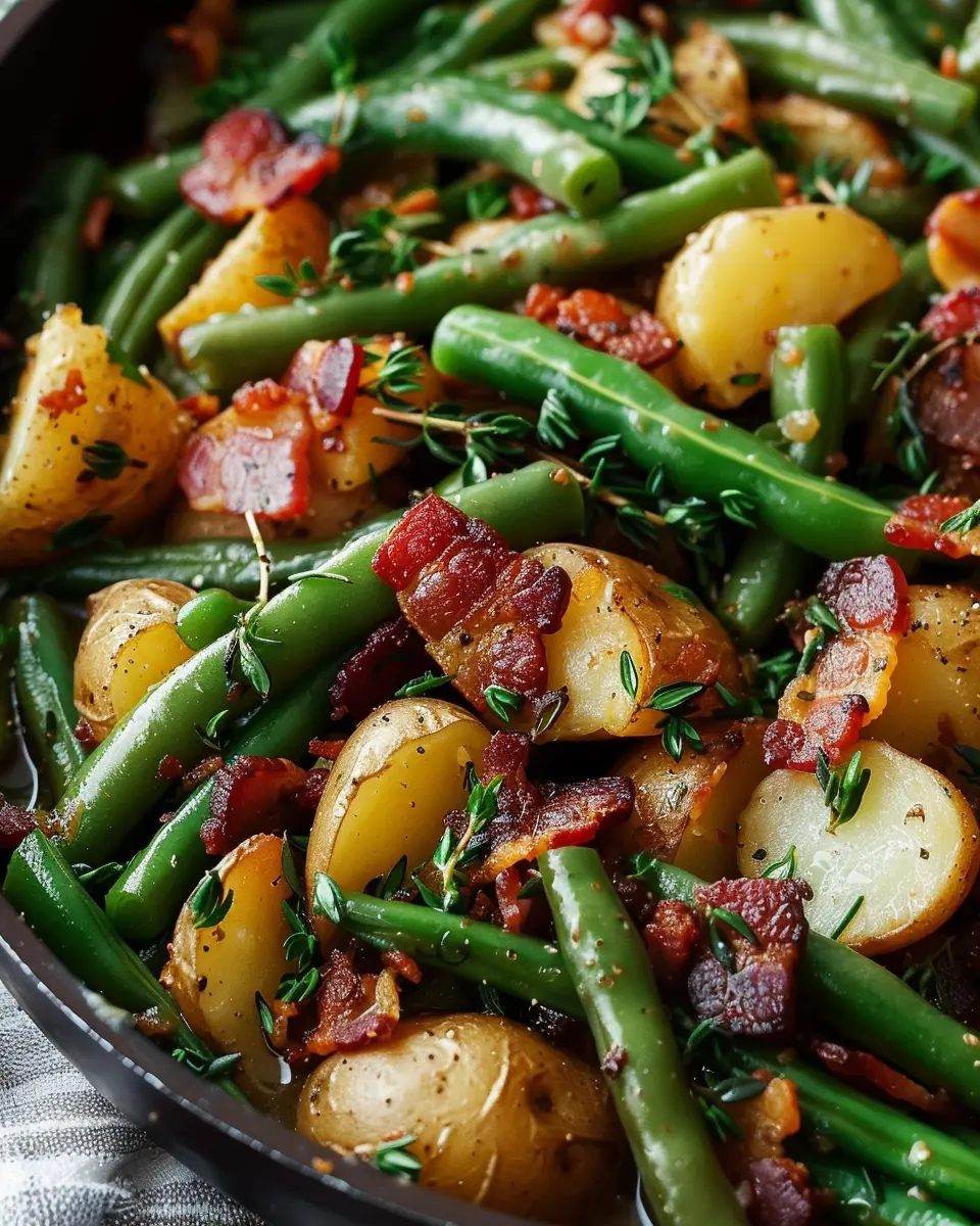 Easy Country Ranch Green Beans and Potatoes with Turkey Bacon Delight
