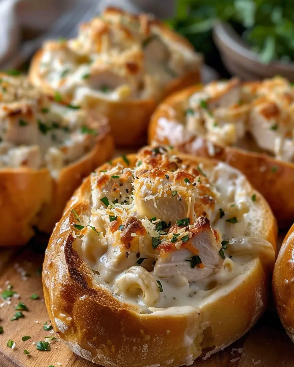 Chicken Alfredo Garlic Bread Bowls: Easy Comfort Food Delight