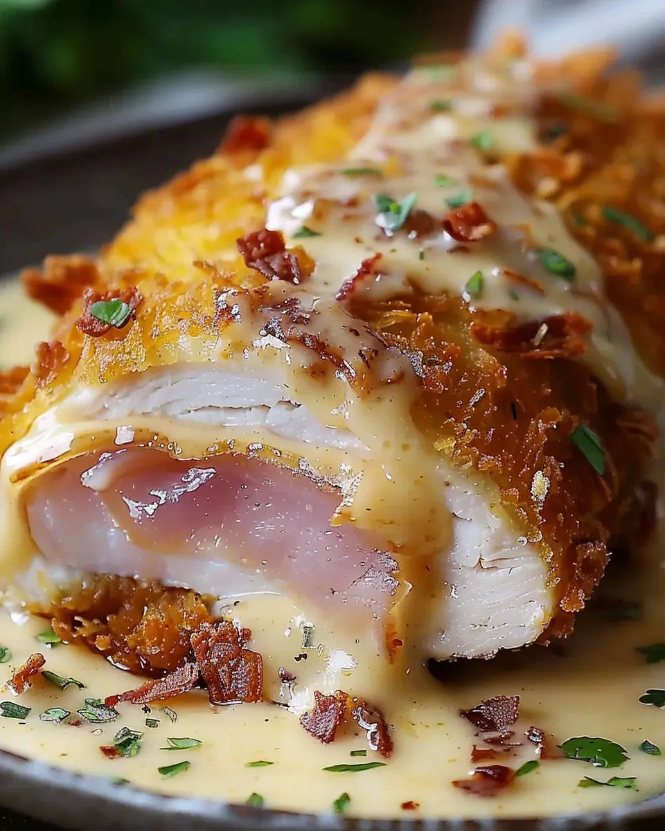 Crispy Creamy Chicken Cordon Bleu with Turkey Bacon Delight