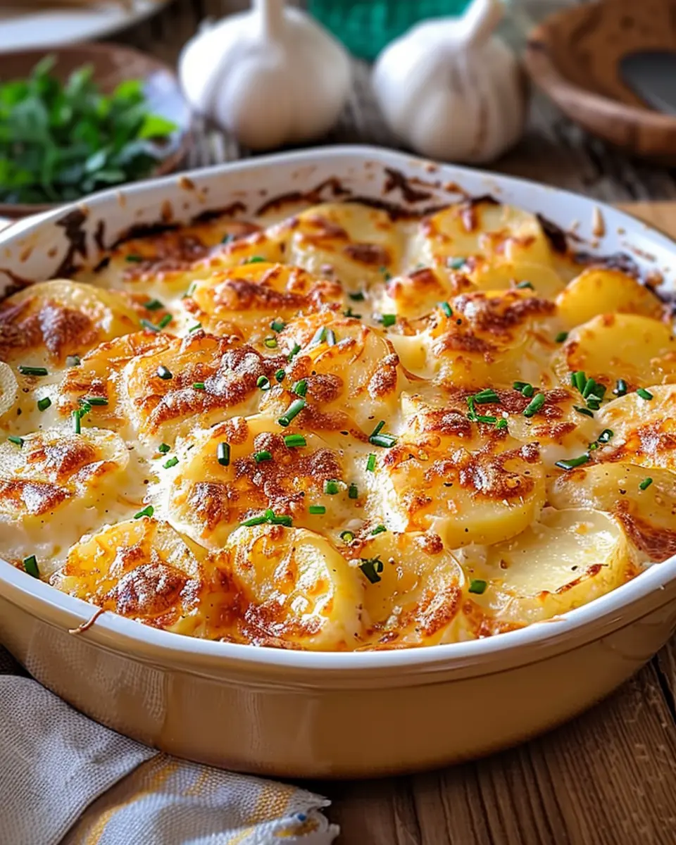Potatoes Au Gratin with Roasted Garlic and Turkey Bacon Delight