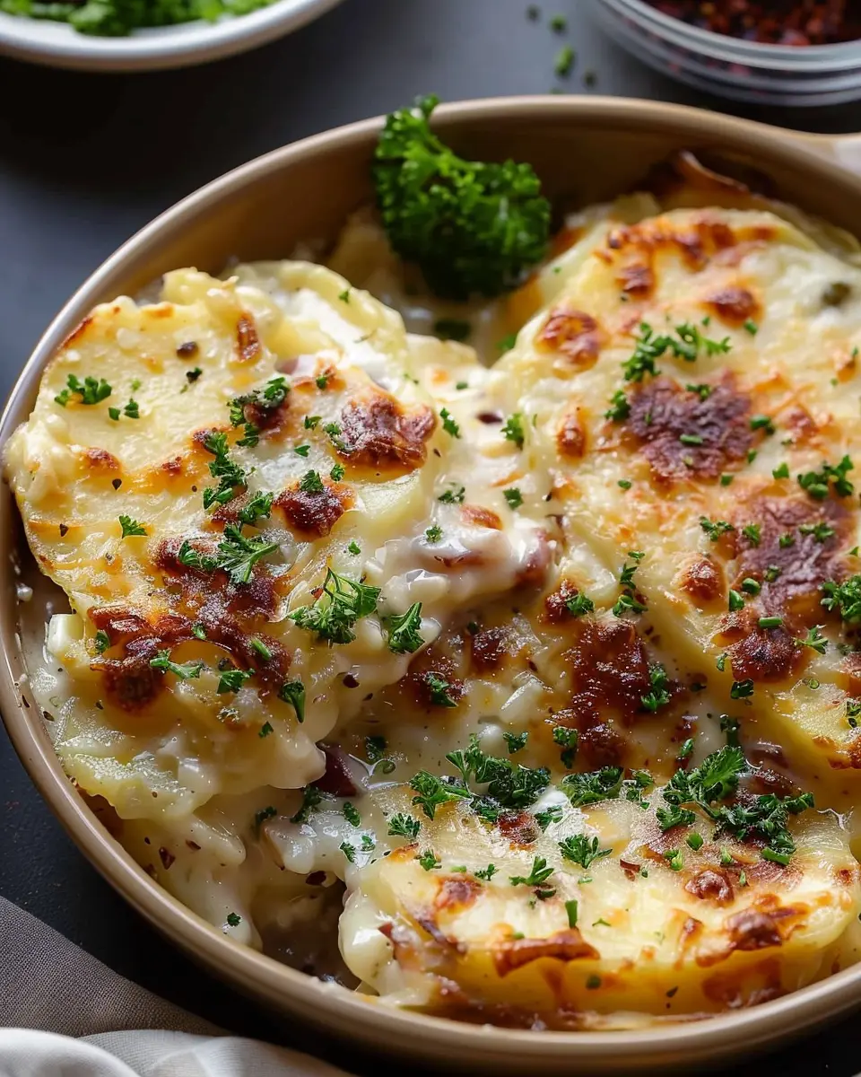 Loaded Scalloped Potatoes with Turkey Bacon and Chicken Ham Delight