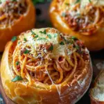 Spaghetti Garlic Bread Bowls