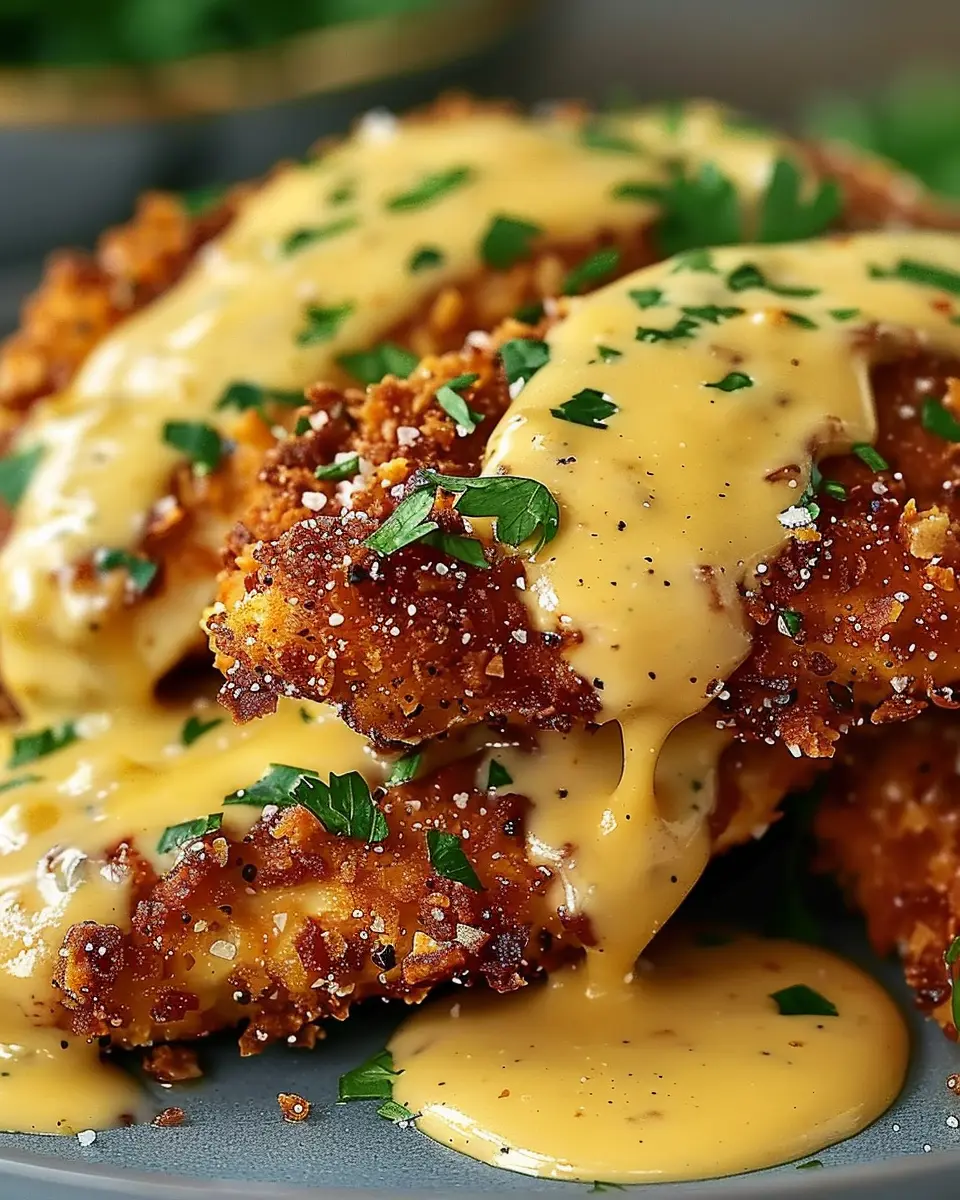 Pretzel-Crusted Chicken with Creamy Mustard Cheddar Sauce Bliss