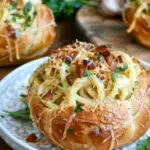 Bucatini Carbonara Stuffed Garlic Bread Bowls