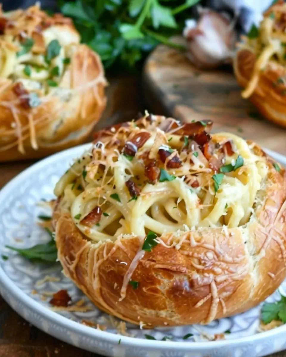 Bucatini Carbonara Stuffed Garlic Bread Bowls: Indulgent Comfort Food